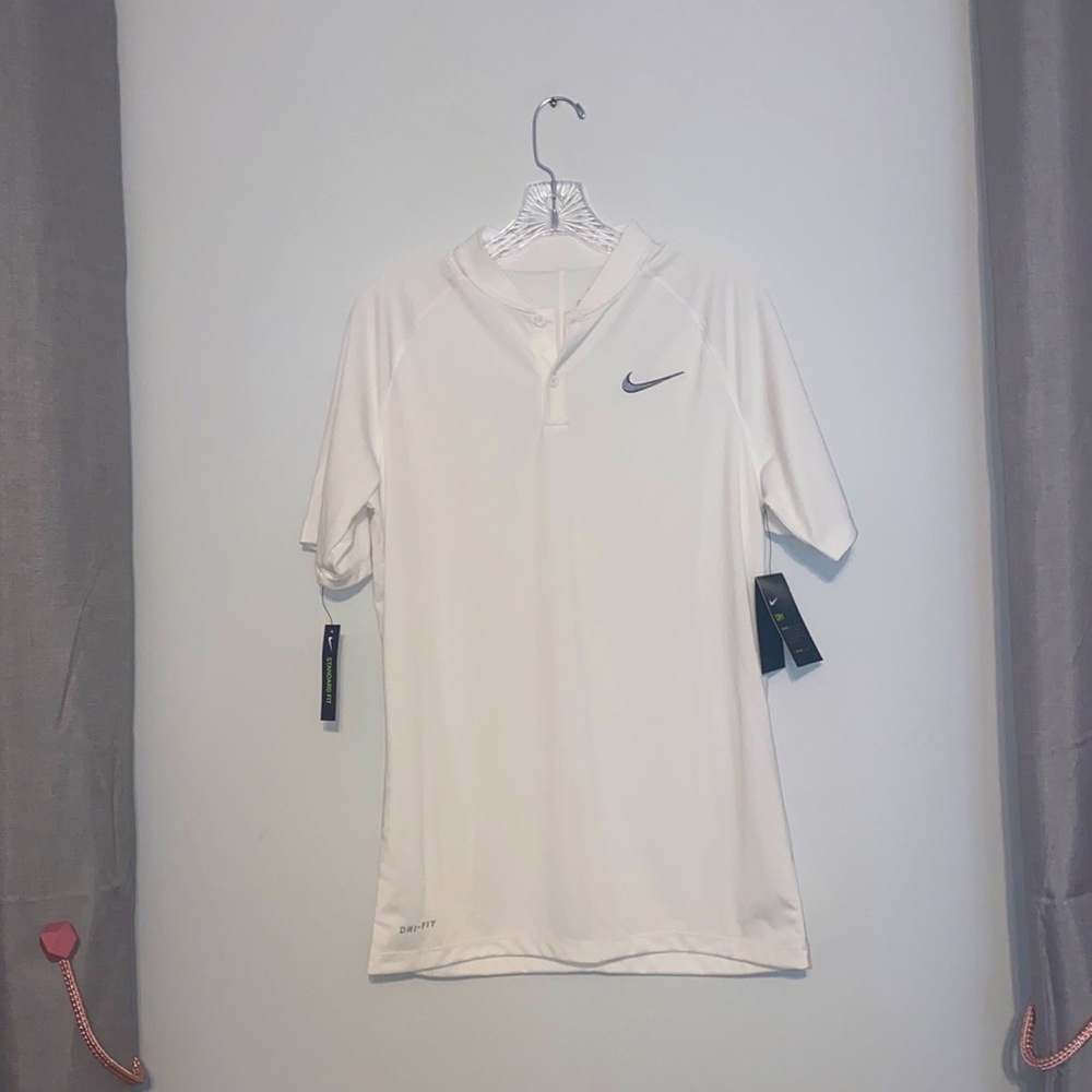 Collarless White Golf Polo